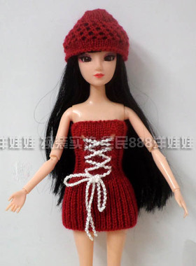 洋娃娃过家家女孩30CM换衣服时装毛线帽子红色绑绳连衣裙
