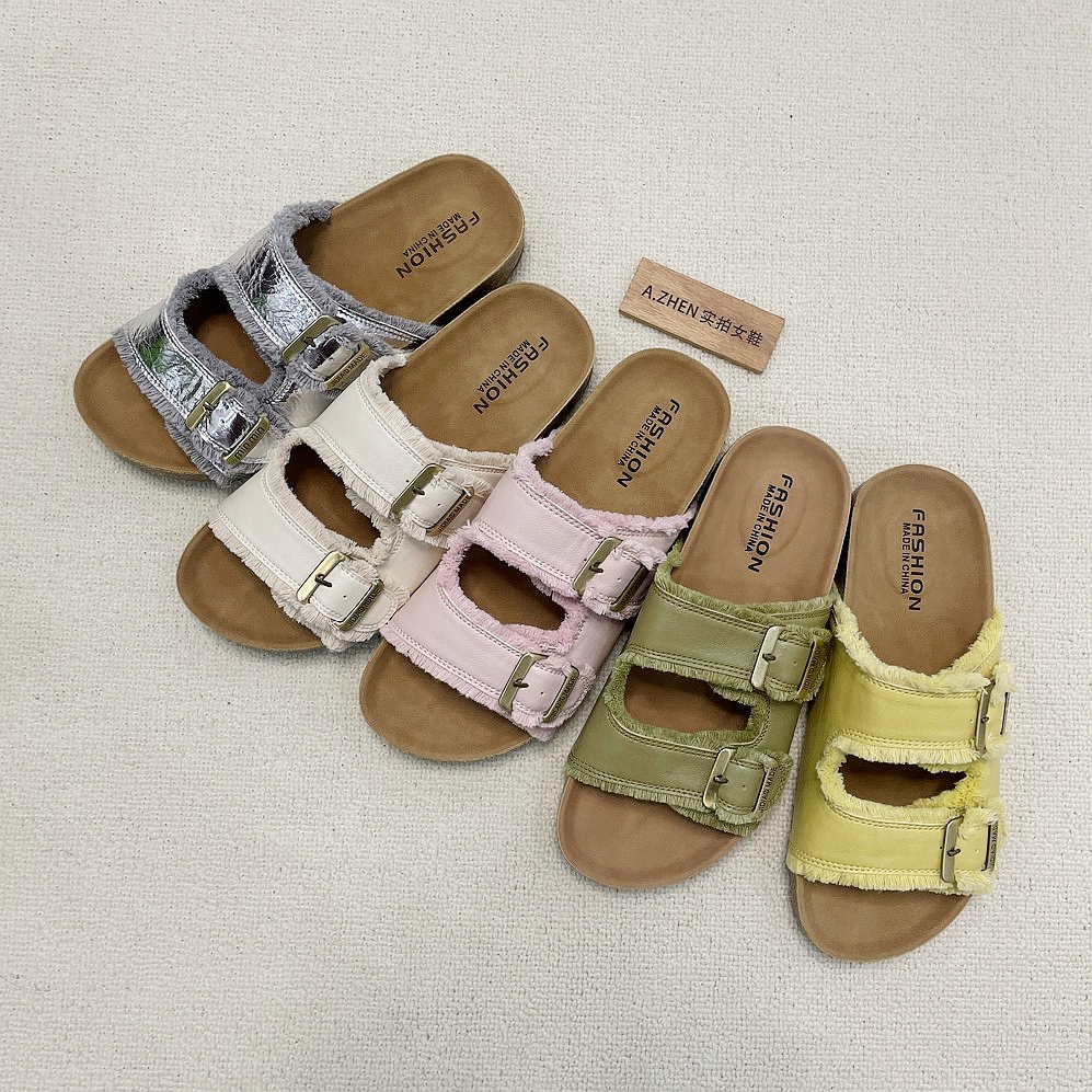 厚底勃肯拖鞋女夏外穿新款百搭海边休闲一字凉拖流苏花边牛筋软底