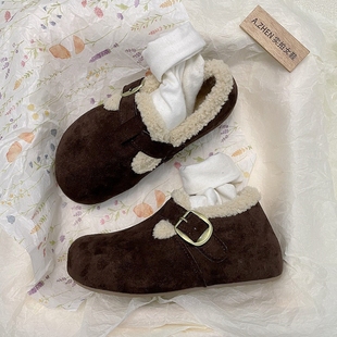羊羔毛 厚底复古懒人包头冬季 内增高加绒勃肯棉鞋 女软底防滑毛毛鞋