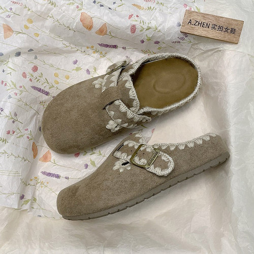 复古勃肯鞋女包头半拖鞋外穿