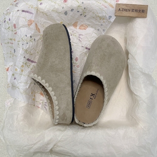 软底刺绣花边 单鞋 内增高勃肯鞋 女复古民族风年外穿一脚蹬休闲鞋