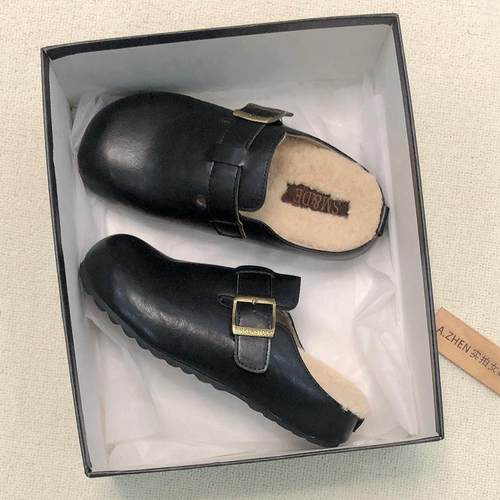 皮面勃肯鞋外贸厚底加绒女鞋