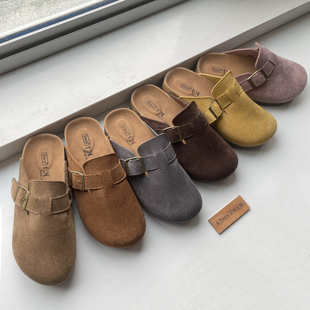 抗皱内增高勃肯拖鞋 复古懒人一脚蹬通勤女博肯厚底绒面软底蒙古绒