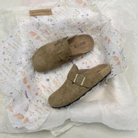 Casual Burken shoes for women, grey with buckles and soft soles, a perfect match for the lazy. One step on the soft-soled flip-top, half slipper for commuting, flat bottom thumbnail 3