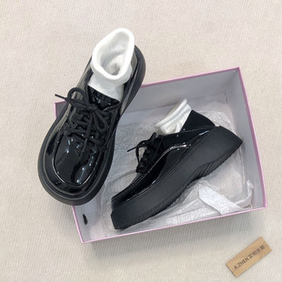 厚底系带乐福鞋 日系增高防水台软底防滑休闲百搭松糕底 女圆头皮鞋