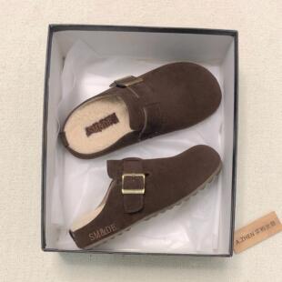 厚底软底防滑 子外穿包头拖毛毛拖鞋 软耨加绒勃肯鞋 磨砂羊羔毛女鞋