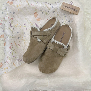 乳胶内增高包头勃肯鞋 女复古懒人一脚蹬软底防滑厚底刺绣花边博肯