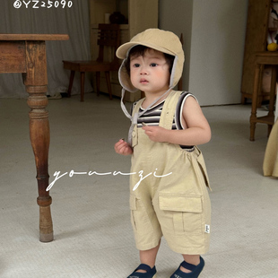 右子夏款工装背带裤男宝女宝婴童韩版洋气工装裤背带短裤薄裤子