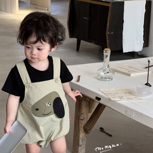 丸纸夏季男宝女宝背带裤套装两件套韩版包屁连体衣小月龄外出服