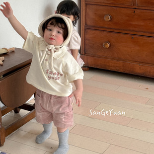 三个院夏季翻领短袖T恤短裤五分裤套装男女宝婴童夏季凉快韩版