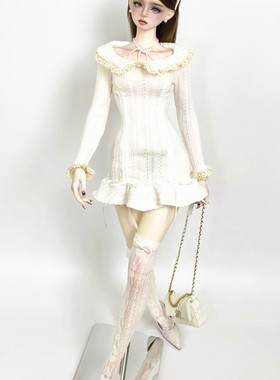 bjd3分4分娃衣镂空针织抽带连衣裙