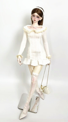 bjd3分4分娃衣镂空针织抽带连衣裙