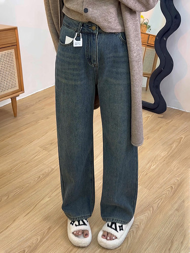 宽松阔腿牛仔裤女直筒高腰