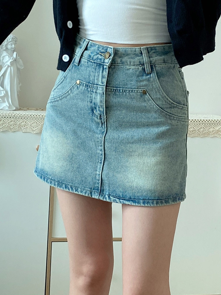 牛仔短裤女美式夏季复古梨型身材图片