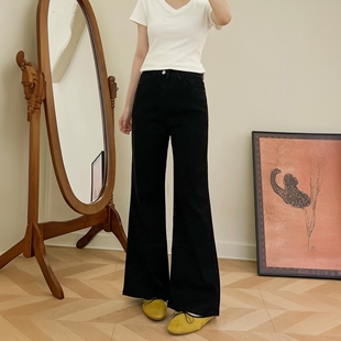 女夏季 高腰显瘦马蹄裤 黑色微喇牛仔裤 薄款 微胖大码 百搭垂感拖地裤