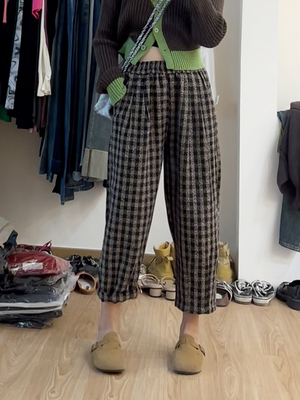 宽松显瘦阔腿格子休闲裤