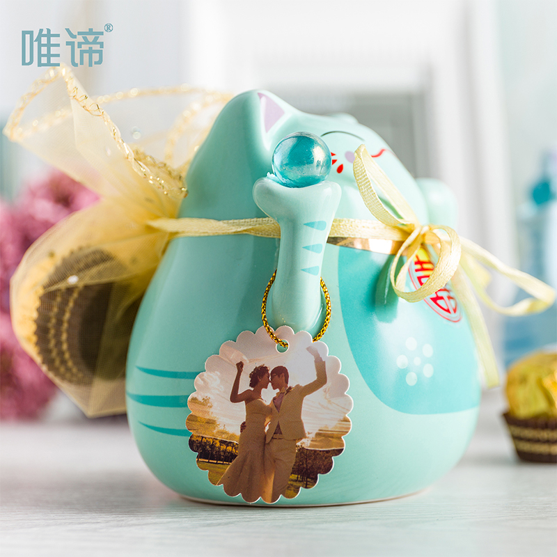 唯谛 婚礼喜糖盒子创意招财猫陶瓷喜糖盒结婚满月伴手礼糖盒定制