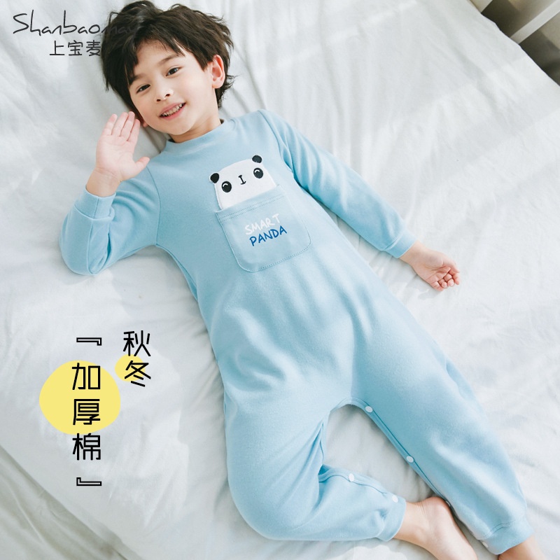 上宝麦秋冬新儿童连体睡衣棉加厚保暖宝宝男童睡衣防踢护肚动物