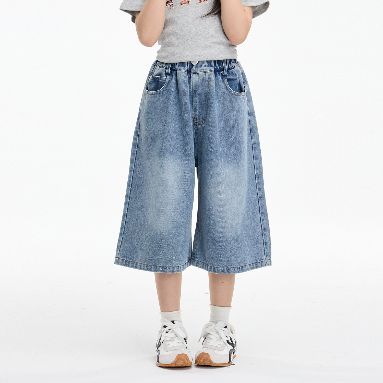 女童七分牛仔裤2025夏季新款儿童韩版休闲直筒阔腿裤宽松百搭舒适