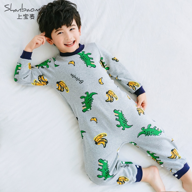上宝麦秋冬儿童连体睡衣棉加厚男童宝宝睡衣连体防踢防着凉保暖