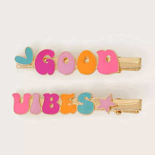 VIBES金色全金屬發(fā)夾散裝 英單 童款 仿琺瑯彩英文字母GOOD 一對