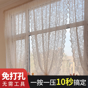 遮光免打孔魔术贴飘窗卫生间纱门帘透光不透人 蕾丝窗帘布2025新款
