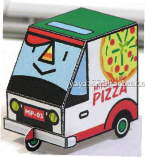 满48包邮儿童简易手工劳动3D纸模型DIY非成品披萨外卖车小汽车