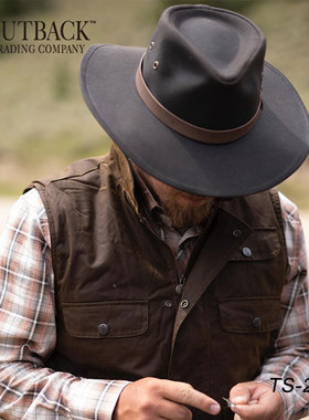 美国进口OUTBACK西部纯棉油布防水牛仔帽澳洲牛仔骑士帽