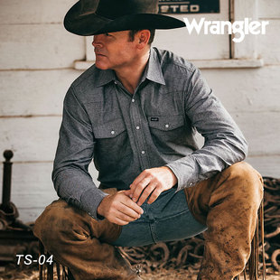 美国Wrangler进口牛仔长袖衬衫纯棉牛仔衬衫西部牛仔衬衫