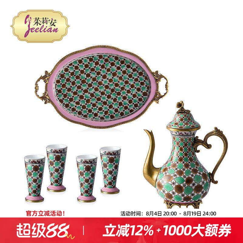 法式手绘茶壶茶杯桌面装饰摆件