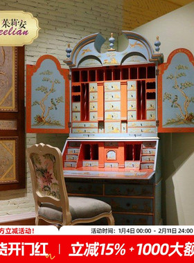 茱莉安法式乡村实木桦木手绘精致树枝鸟古红色鹰头柜古董柜装饰柜