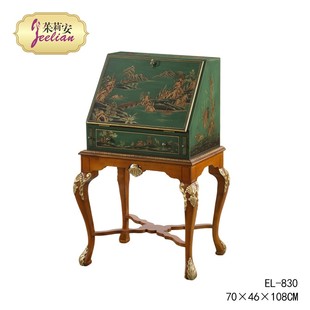 复古彩绘中式 茱莉安法式 山水景书房书桌别墅卧室做旧绿色梳妆台