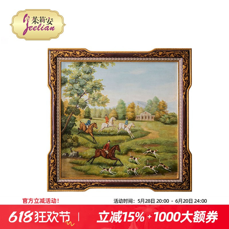 茱莉安法式艺术木版画正方形手绘花卉挂画别墅客厅走廊装饰壁画图片