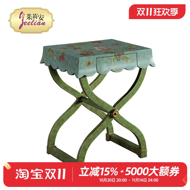 茱莉安热销欧式法式桦木角几脚浪漫蓝色手绘花朵实木小茶几边几