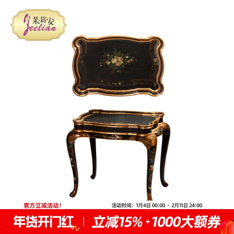茱莉安法式中国风彩绘木质装饰边几欧式美式别墅复古时尚黑色角几,住宅家具,角几/边几,淘宝优惠券,粉丝福利购,淘宝优惠卷