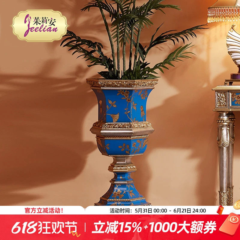 茱莉安法式奢华宫廷风实木彩绘风景贴金箔花架花几花座别墅家具