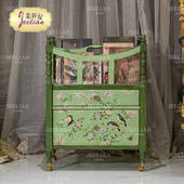 茱莉安法式 轻奢浪漫实木艺术彩绘雀鸟落地置物架客厅书房书报架