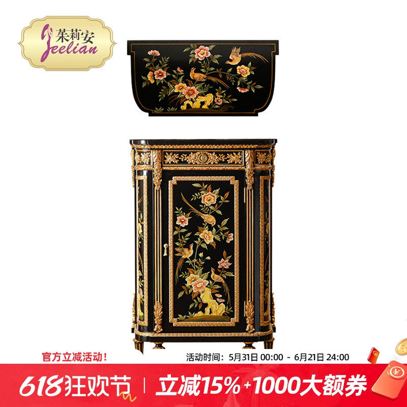 茱莉安法式艺术彩绘花鸟装饰柜欧式别墅客厅高端入户收纳玄关柜
