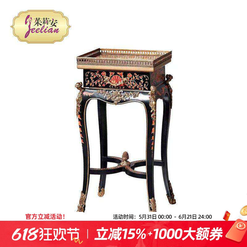 茱莉安法式宫廷风陶瓷彩绘铜围边角几意式复古沙发小方形边几