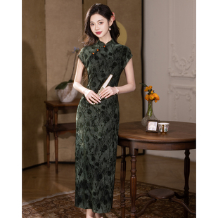 改良大码 女妈妈中年高考送考2026年新款 旗袍连衣裙绿色新中式 无袖