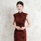 大码 妈妈旗袍连衣裙复古年轻款 2026年新款 无袖 酒红改良 老上海长款