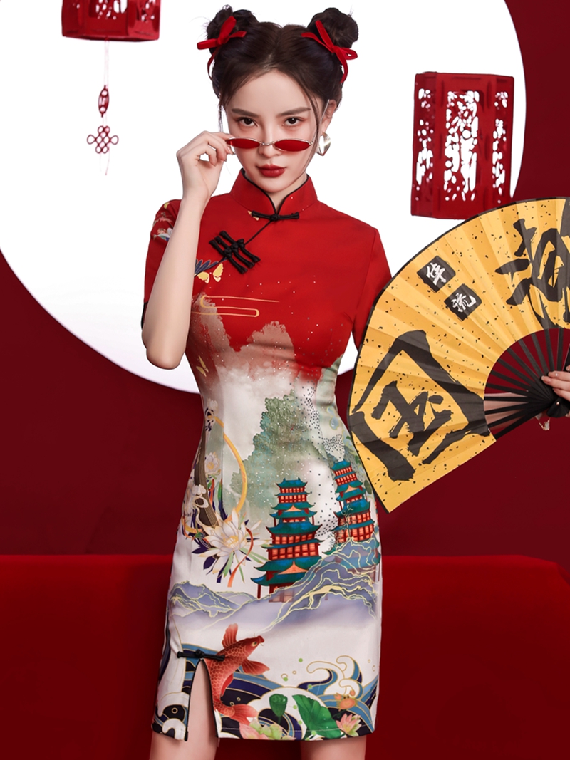 国潮旗袍2022炸街复古风短款新式潮流别致设计高级质感矮个子学生