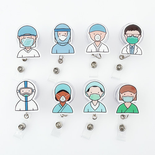 卡通医生护士伸缩易拉扣 拉绳卡套胸牌夹子工作证件夹 校卡挂钩