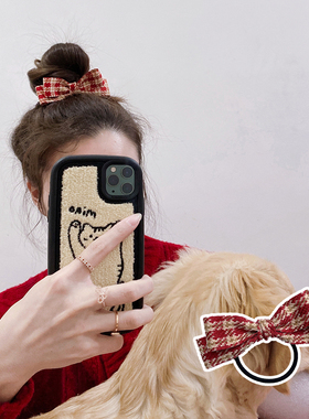 精致小巧的温柔小香格子纹复古红色的蝴蝶结发圈皮筋头花发绳发饰