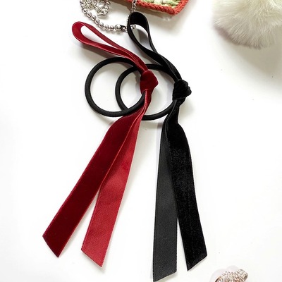 法式复古黑色酒红丝绒蝴蝶结发圈