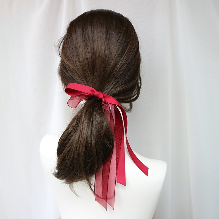 韩国欧根纱不规则简约reefur蝴蝶结飘带流苏复古少女发圈皮筋头绳