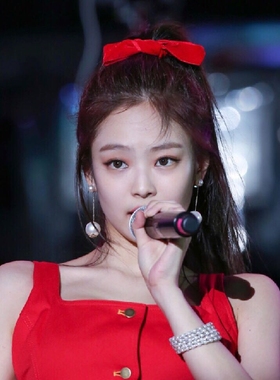 秋冬新款韩国明星jennie同款红色少女甜美丝绒蝴蝶结发圈皮筋头花