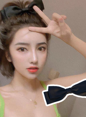 网红复古大蝴蝶结黑色~vintage可爱顶夹发饰法式刘海鸭嘴夹弹簧夹