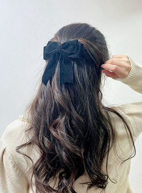 气质可爱少女黑色丝绒大蝴蝶结夹子顶夹头饰发夹发饰韩国可爱边夹