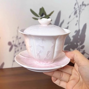 结晶釉窑变粉敬茶三才盖碗女士泡茶防烫碗功夫茶盏高温茶具喝茶杯